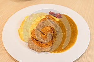 Japanese beef curry rice served on the table.