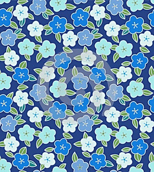 Japanese Blue Cherry Blossom Fall Vector Seamless Pattern