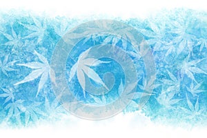 Japanese blue white maple leaf abstract on natural watercolor sky background