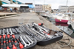 Boat maintenance scenery and tools