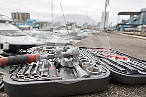Boat maintenance scenery and tools