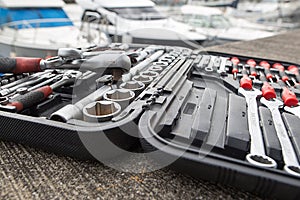 Boat maintenance scenery and tools