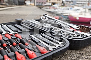 Boat maintenance scenery and tools