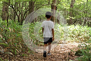 Japanese boy on a hike