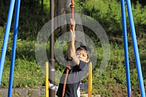 Japanese boy playing with flying fox