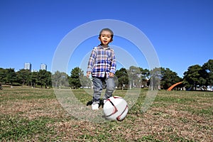 Japanese boy playing with soccer ball