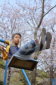 Japanese boy on the swing