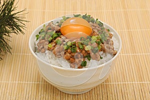 Japanese Breakfast: Natto with egg on rice