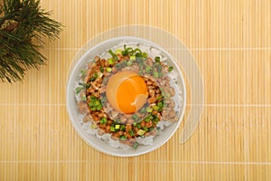 Japanese Breakfast: Natto with egg on rice