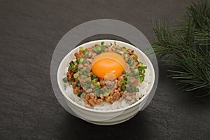 Japanese Breakfast: Natto with egg on rice