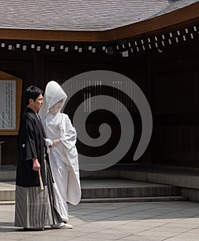 Japanese Bride And Groom, Meiji Jingu Shrine Temple, Tokyo, Japan