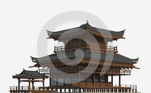 Japanese building isolated on white background 3d illustration