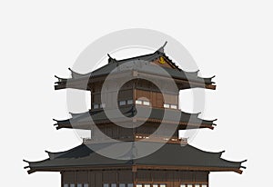 Japanese building isolated on white background 3d illustration