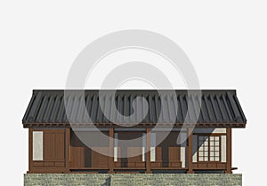 Japanese building isolated on white background 3d illustration