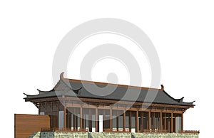 Japanese building isolated on white background 3d illustration