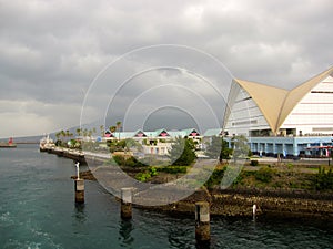 Japanese buildings at the Kagoshima ferry port