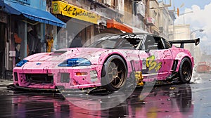 Japanese car tuning Bosozoku, graffiti poster art illustration, AI Generated