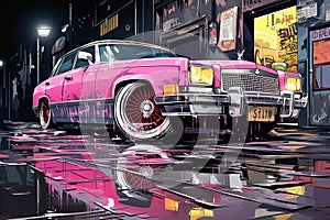 Japanese car tuning Bosozoku, graffiti poster art illustration, AI Generated