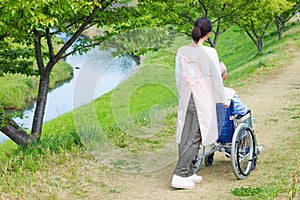 Japanese caregivers and senior in the field