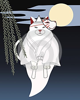 Japanese Cat Ghost with Kabuki Mask