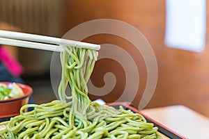 Japanese Cha Soba (Green tea Soba) in dish