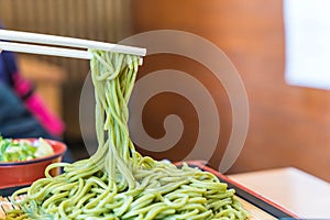 Japanese Cha Soba (Green tea Soba) in dish