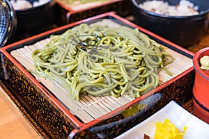 Japanese Cha Soba (Green tea Soba) in dish