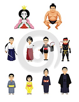 Japanese Character Costume Cartoon Cute Vector Costume Traditional