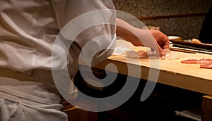 Japanese chef preparing sushi