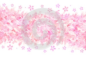 Japanese cherry blossom abstract on natural pink watercolor hand paint background, spring illustration
