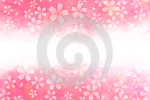 Japanese cherry blossom abstract on pink watercolor paint background