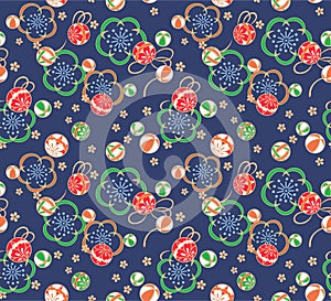 Japanese Cherry Blossom Ball Vector Seamless Pattern