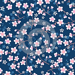 Japanese cherry blossom pattern on blue