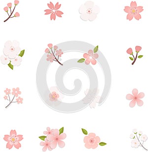 Japanese Cherry Blossom. Sakura Vector Icon Set.