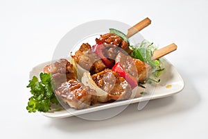 Japanese Chicken Kushiyaki, Skewered and Grilled Meat