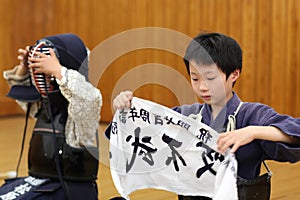 Japanese children at kendo training
