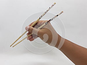 Japanese Chinese Bamboo Wooden Artistic Chopsticks for Traditional Eatery Tools in White  Background
