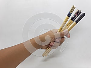 Japanese Chinese Bamboo Wooden Artistic Chopsticks for Traditional Eatery Tools in White  Background