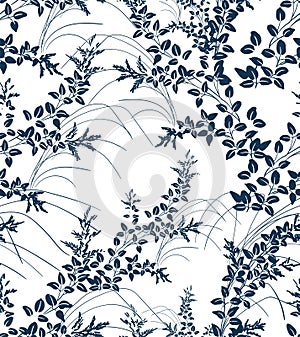 Japanese chinese design sketch ink paint style seamless pattern lespedeza plant