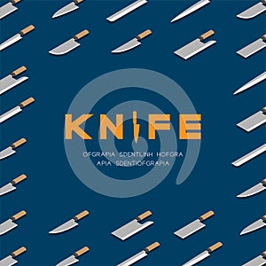 Japanese or Chinese Knives 3D isometric pattern, Kitchen knife utensils concept poster and banner square design illustration