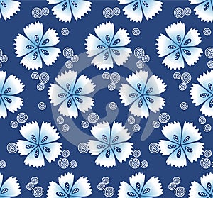 Japanese Circle Flpwer Fall Vector Seamless Pattern