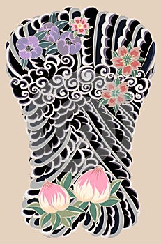 Japanese cloud with cherry blossom and peach vector.