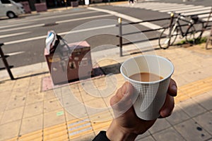 Japanese coffee on the street of Osaka photo