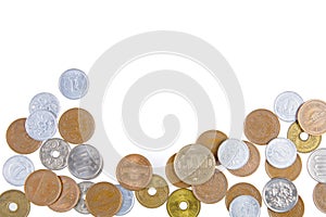 Japanese Coins isolated on a white background with copy space