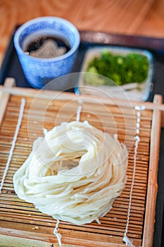 japanese cold soba noodle serve with soy sauce,japanese food