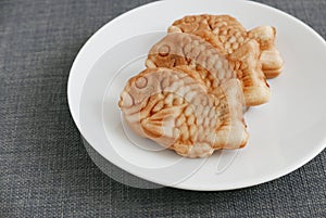 Japanese confectionery taiyaki fish cake wagashi on plate