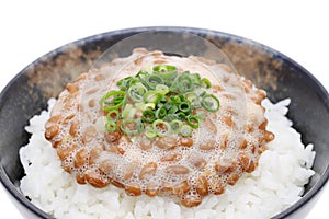 Japanese cooked rice with natto