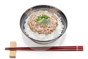 Japanese cooked rice with natto