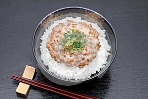 Japanese cooked rice and Natto