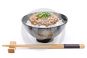 Japanese cooked white rice with Natto